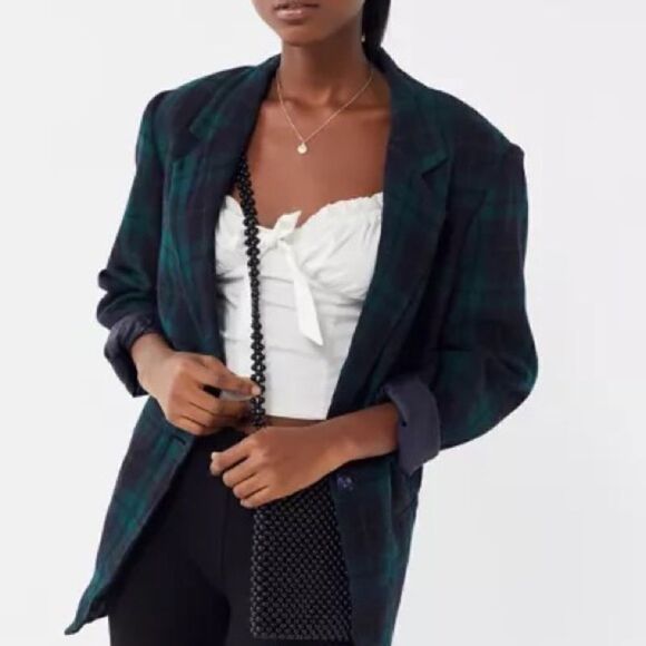 Vintage 80’s Giorgio Sant Angelo Tartan Plaid Wool Blazer Size 10 - Picture 1 of 12